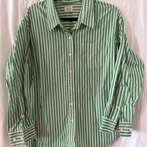 Aritzia Green and White Striped Button Down Shirt